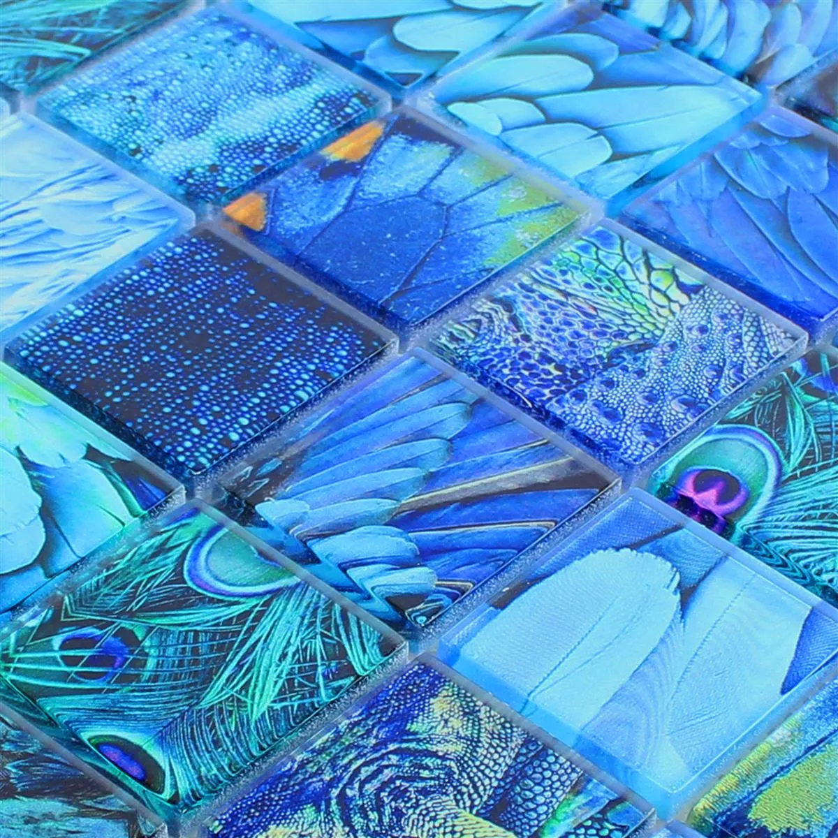 Glass Mosaikk Fliser Peafowl Blå