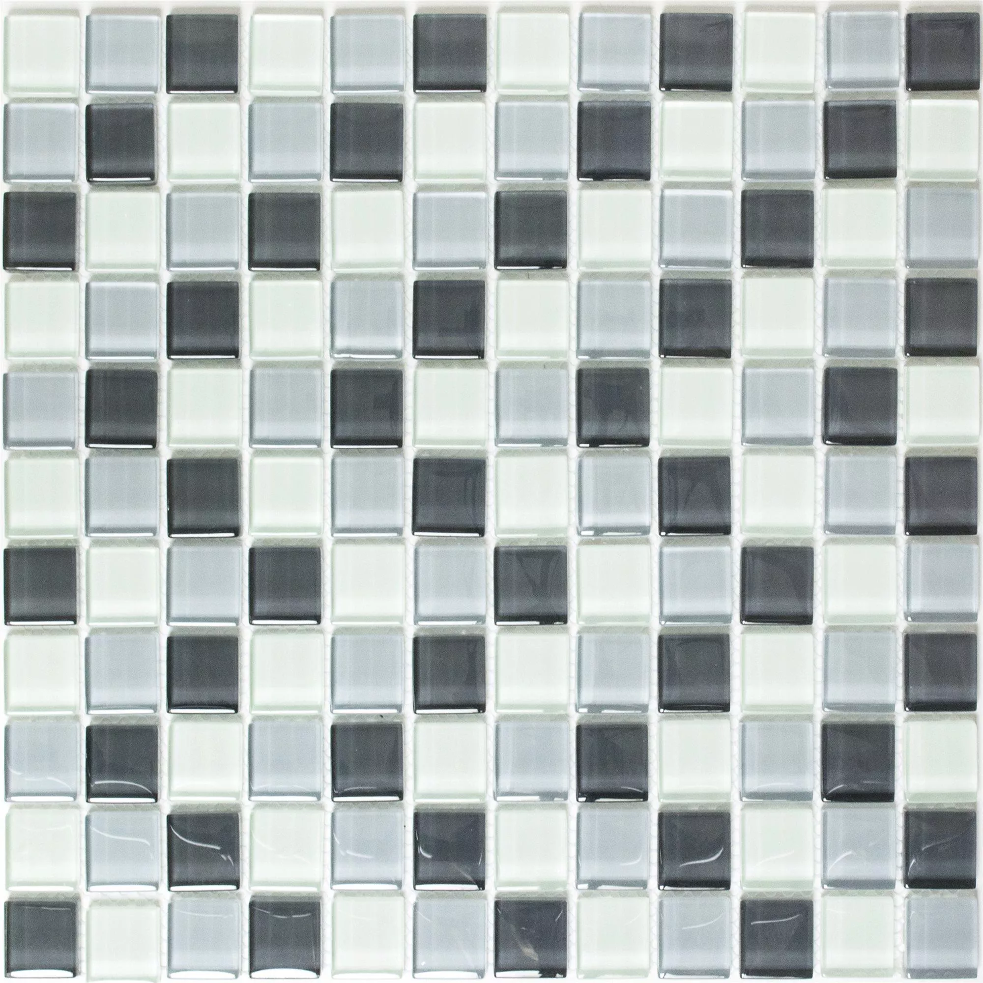 Glass Mosaic Tiles Alpha Grey White Square 25