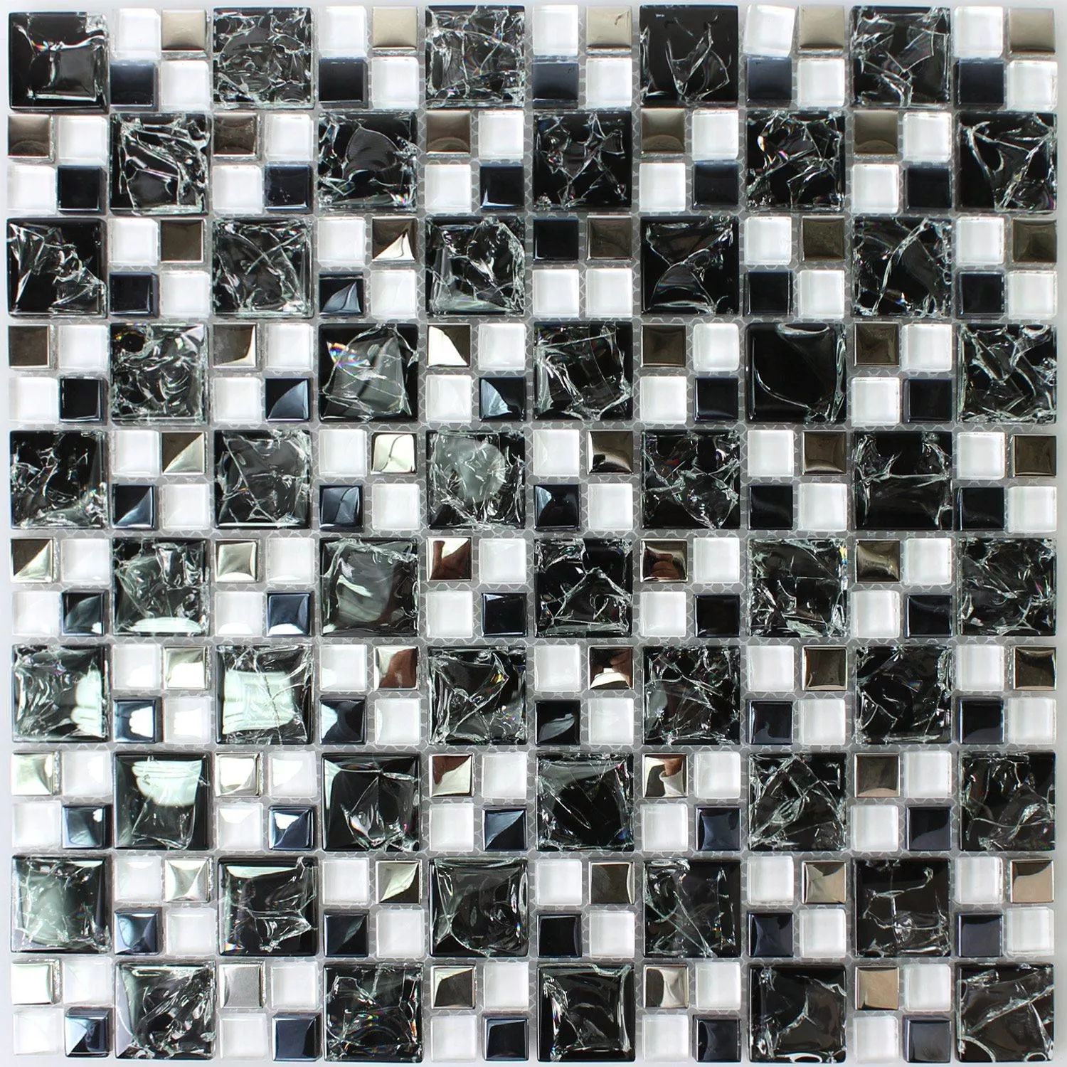 Mozaik Csempe Üveg Rozsdamentes Acél Fekete Ezüst Törött