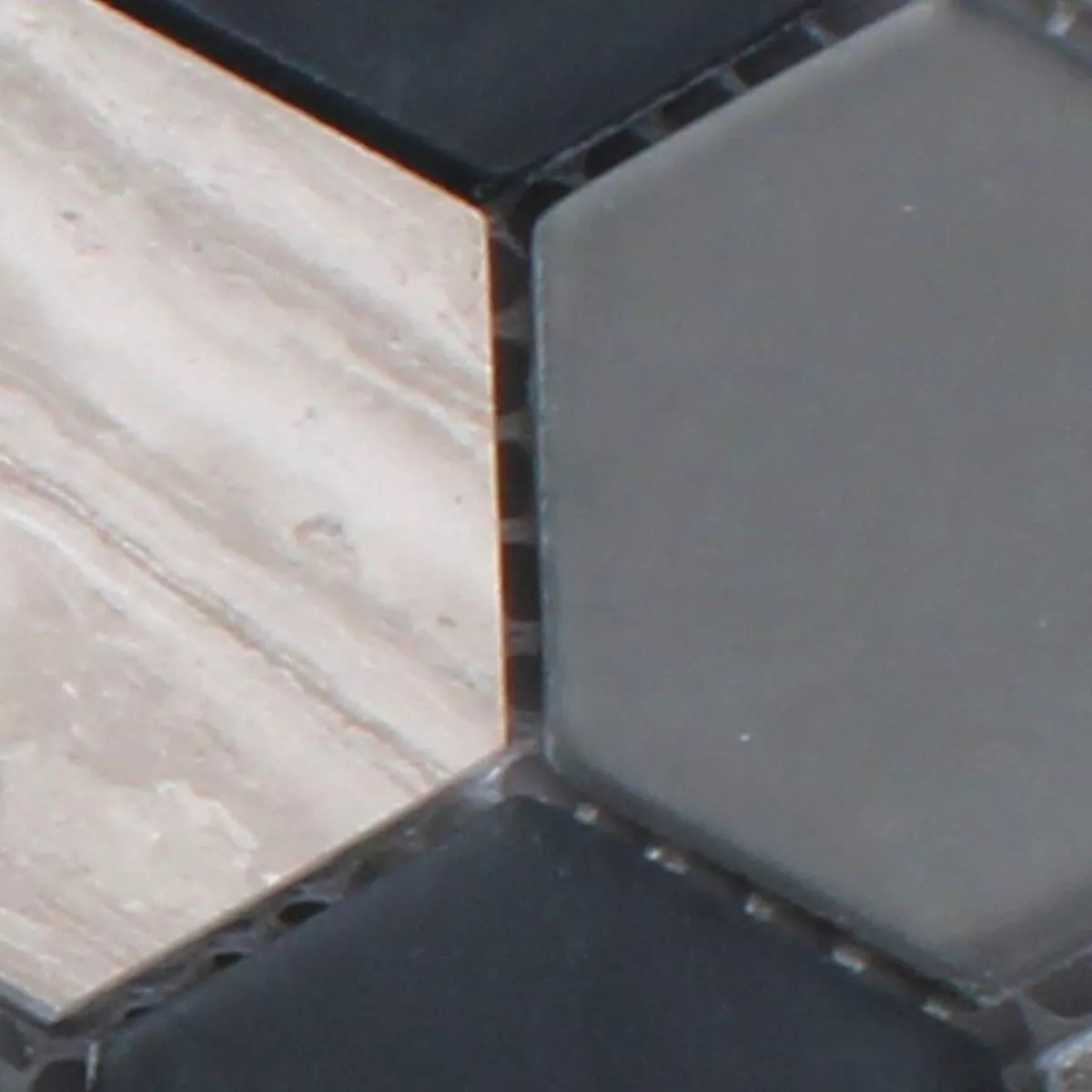 Sample Mozaïektegel Hexagon Glas Natuursteen Zwart Grijs 3D
