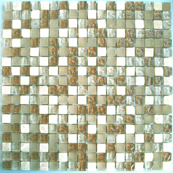 Mozaik Csempe Üveg Üveggolyó 15x15x8mm Bézs Mix Onyx