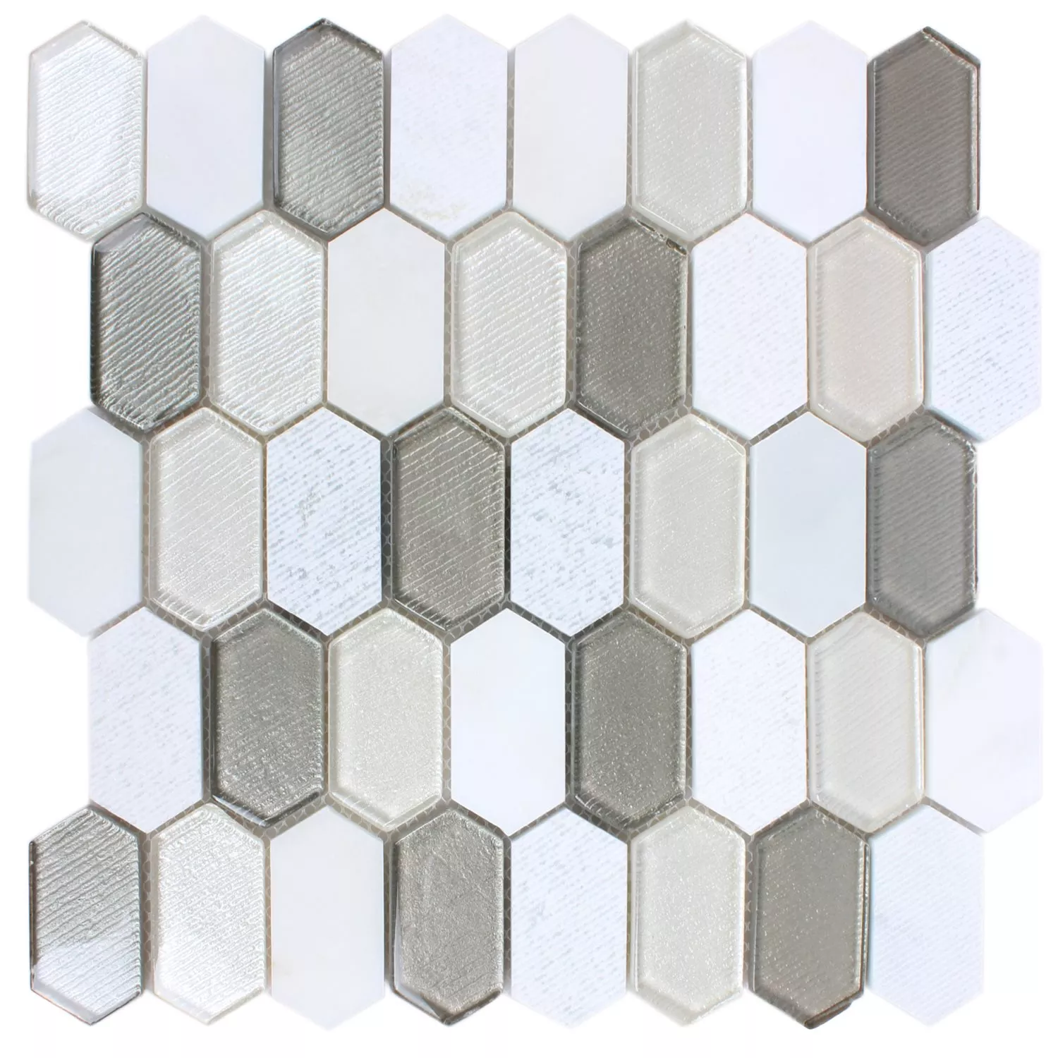 Mosaic Tiles Februata Hexagon White Beige Grey