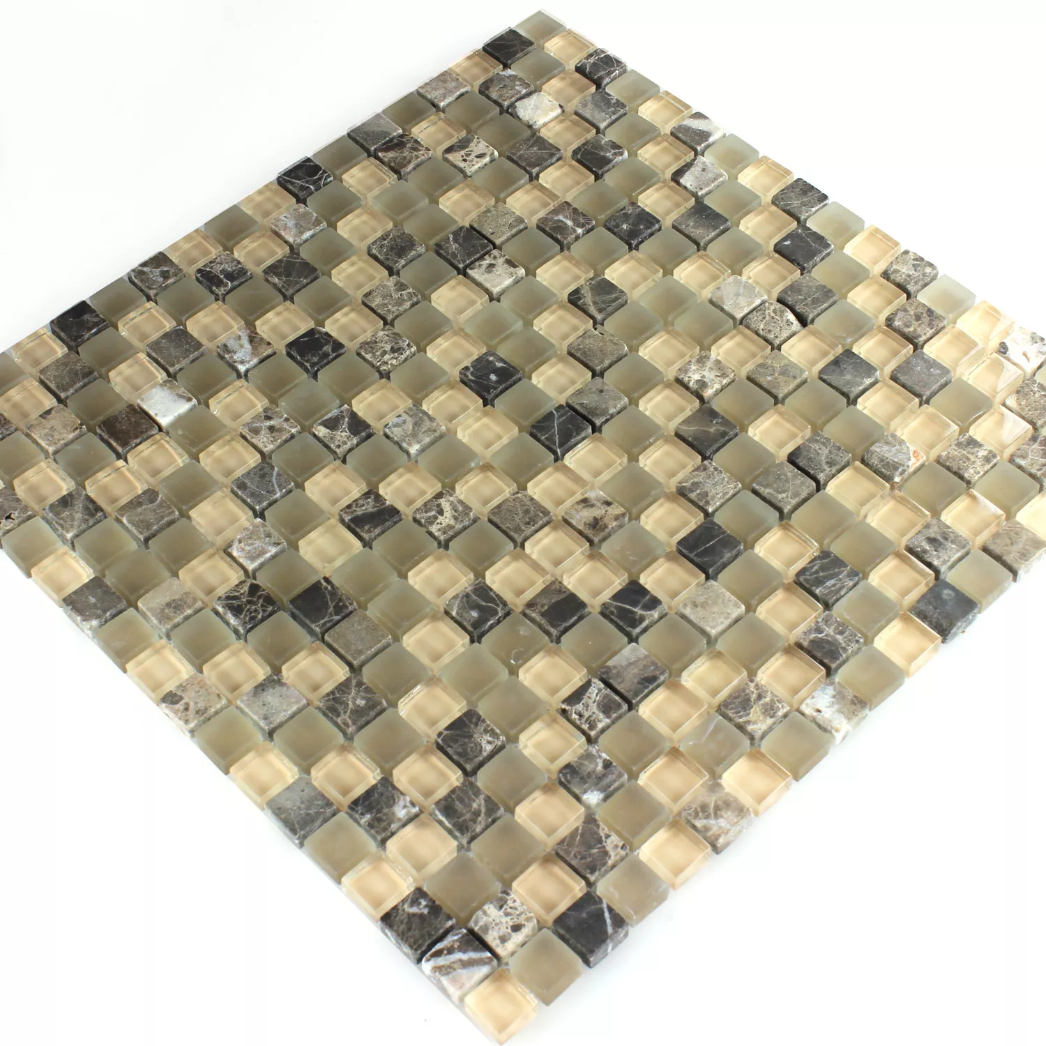 Mosaikkfliser Glass Marmor 15x15x8mm Brun Beige Mix