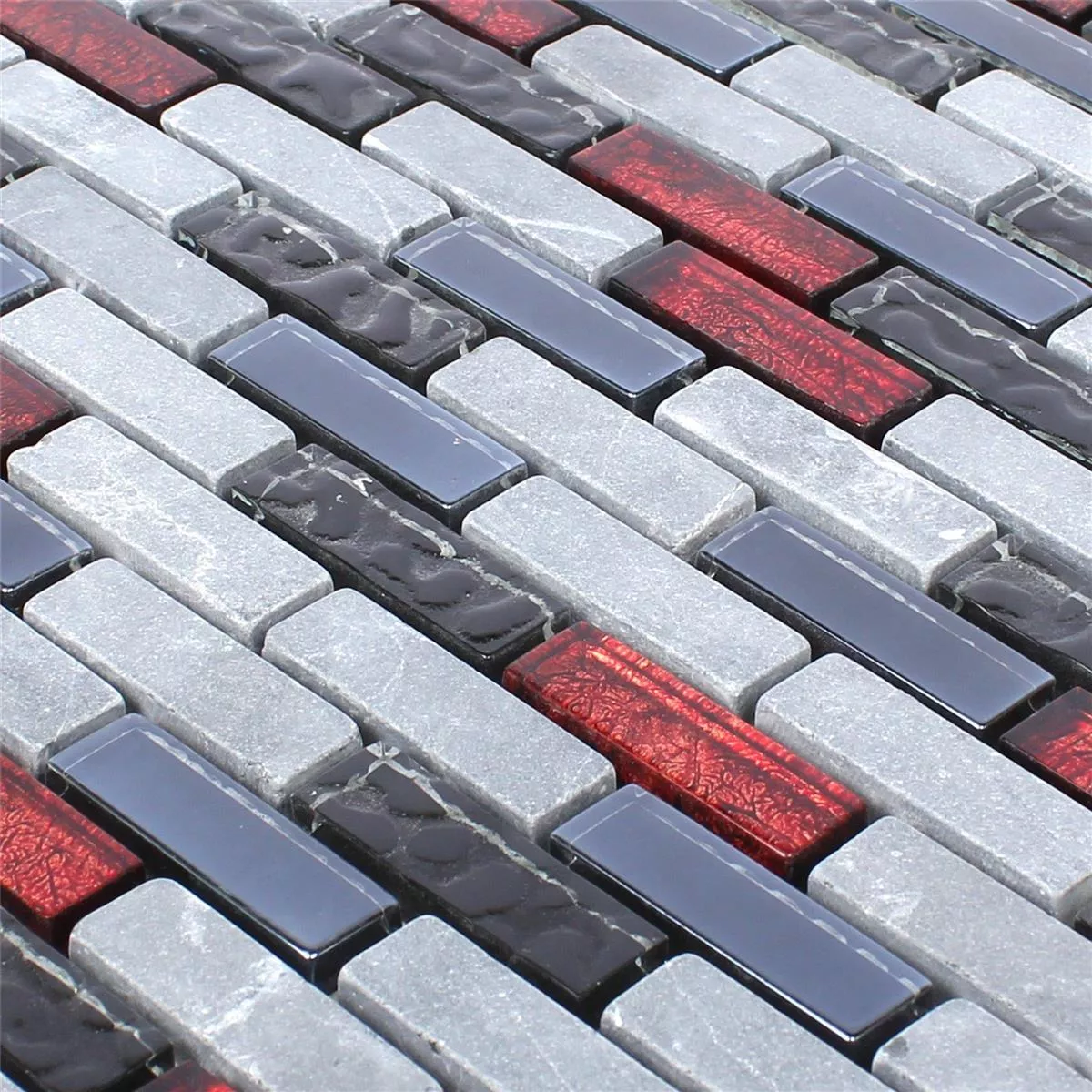 Sample Glass Mosaic Natural Stone Tiles Marley Black Red Grey
