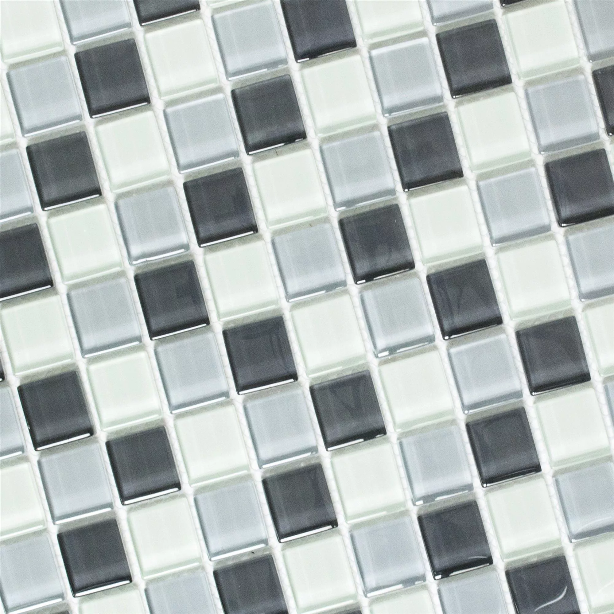 Glass Mosaic Tiles Alpha Grey White Square 25