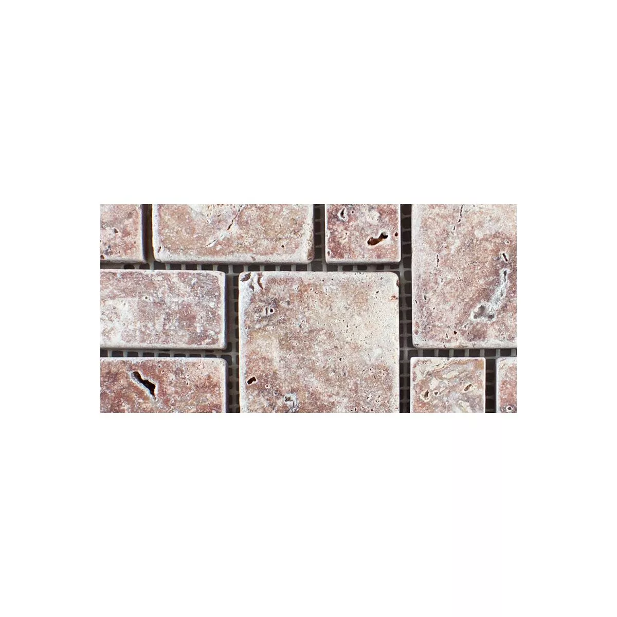 Sample Natural Stone Travertine Mosaic Tiles LaGrange Red