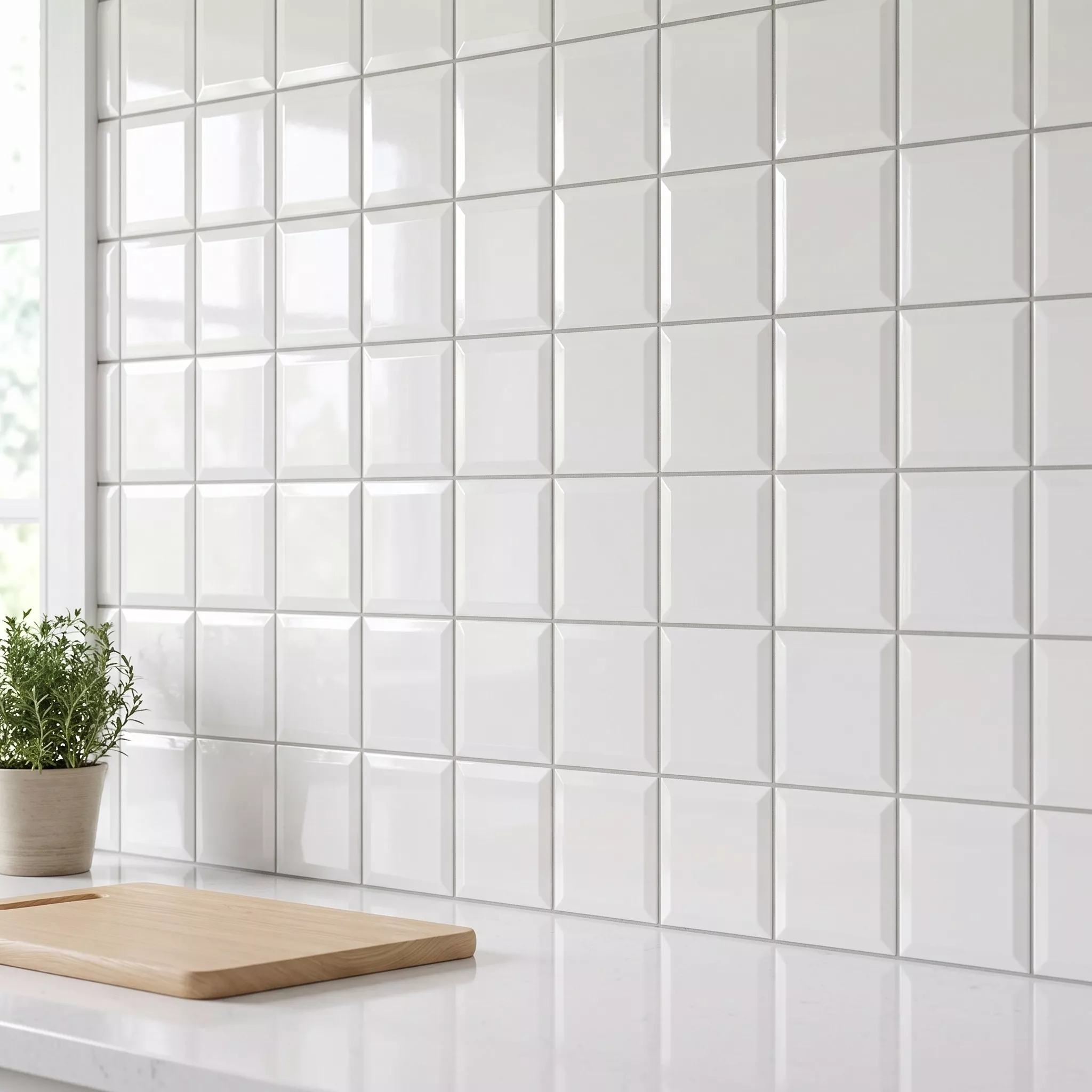 Carrelage métro Blanc Brillant 15x15 cm Avec Facette Eris Blanco