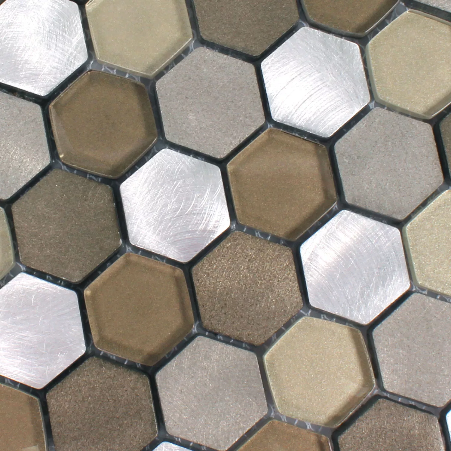 Mosaik Glas Aluminium Angela Hexagon Brun Silver