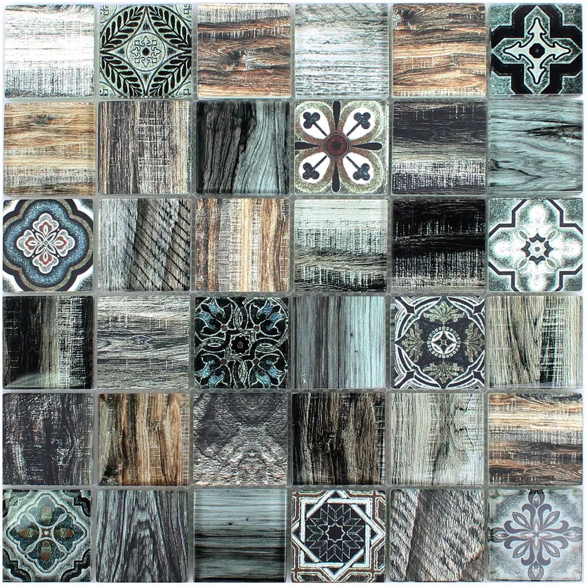 Glass Mosaic Tiles Wood Optic Makarska Brown Green