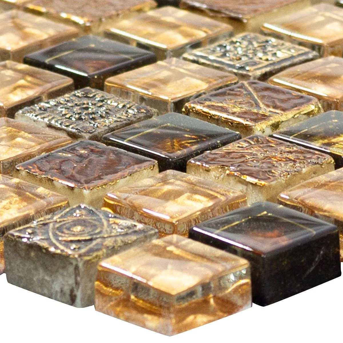 Mønster Glass Marmor Mosaikkfliser Majestic Brun Gull