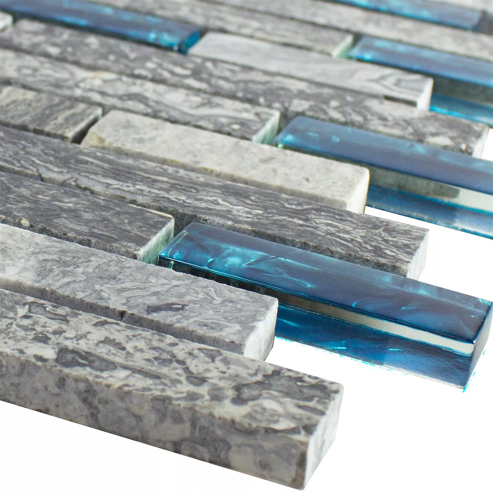 Sample Glass Mosaic Natural Stone Tiles Manavgat Grey Blue Brick