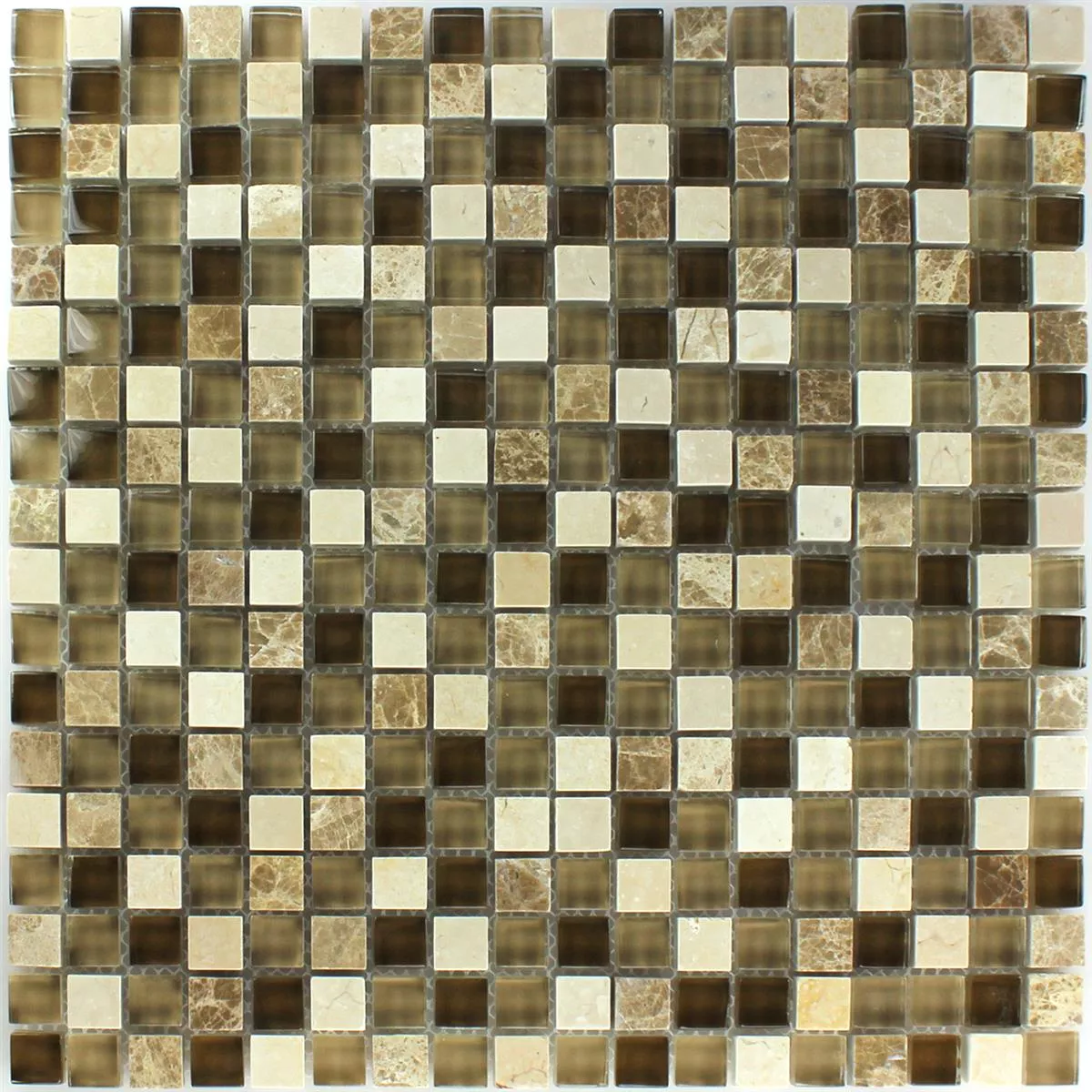 Mosaïque Verre Marbré Brun Beige 15x15x8mm