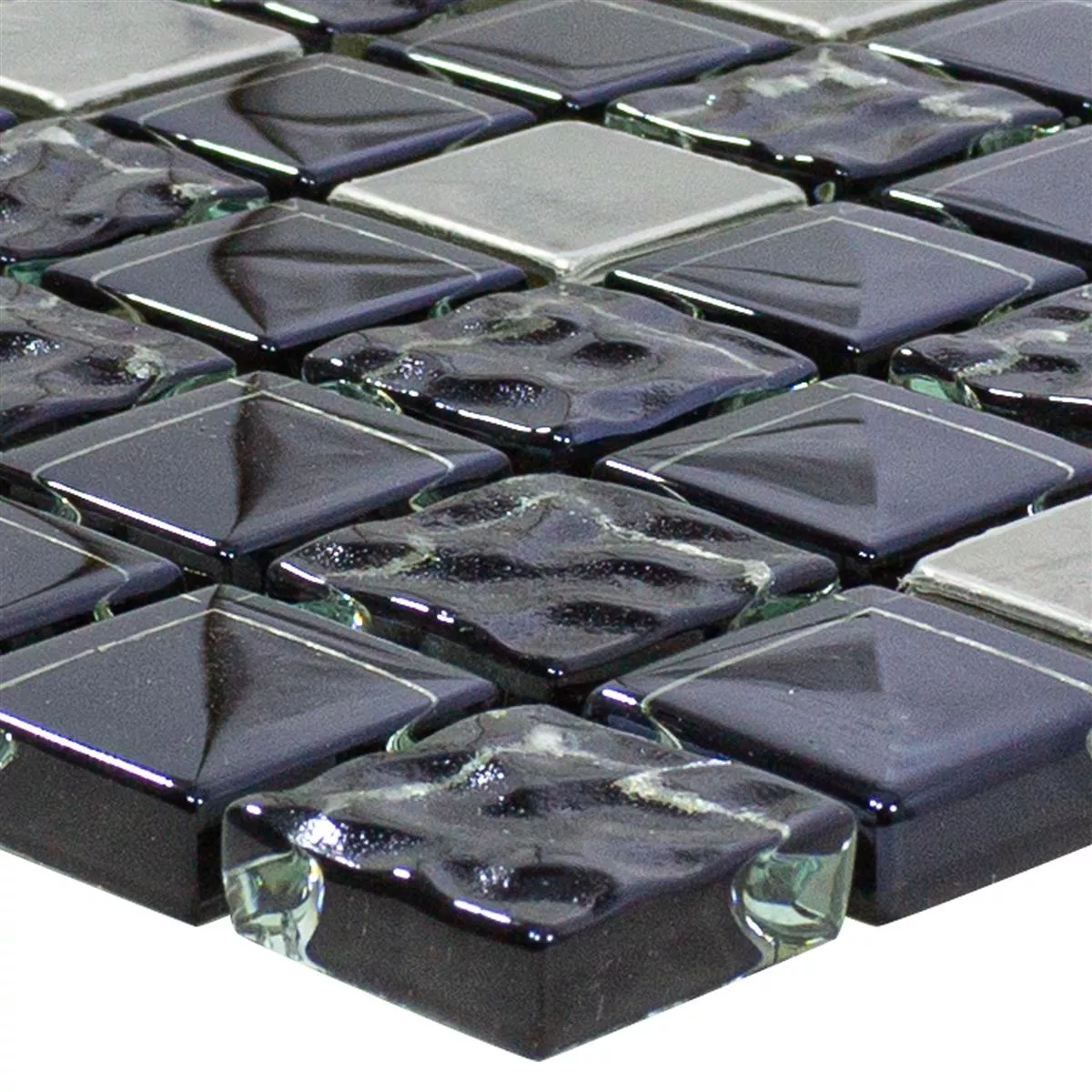 Sample Mosaic Tiles Glass Stainless Steel Blackriver Black Silver Mix