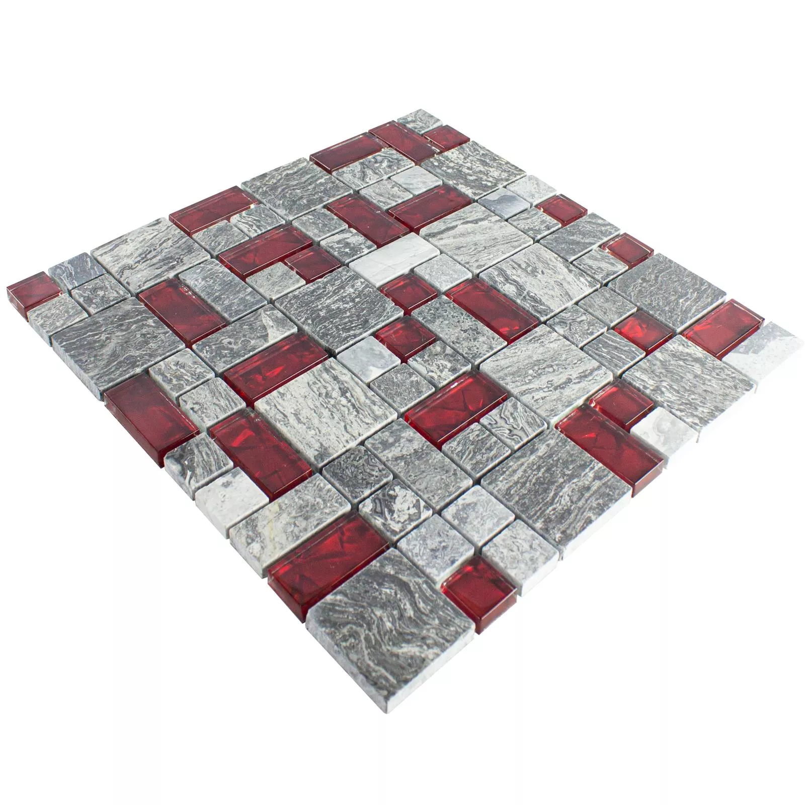 Stakleni Mozaik Pločice Od Prirodnog Kamena Manavgat Siva Crvena 2 Mix