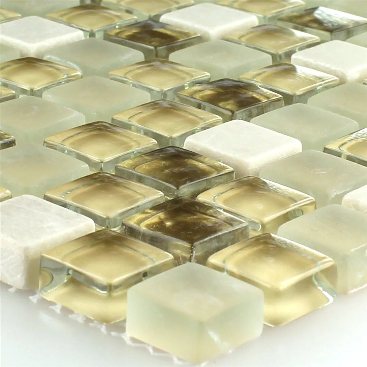 Mosaikkfliser Glass Naturstein Hvit Gull Mix
