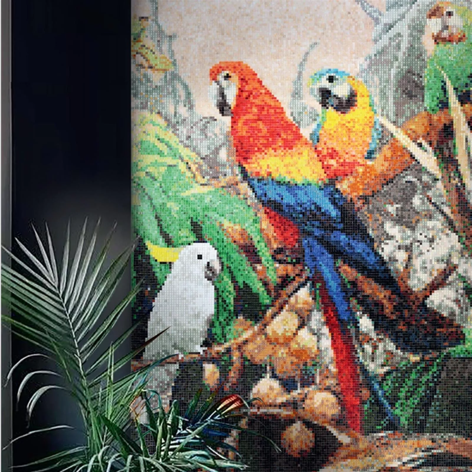 Mosaico Di Vetro Immagine Parrots 130x240cm