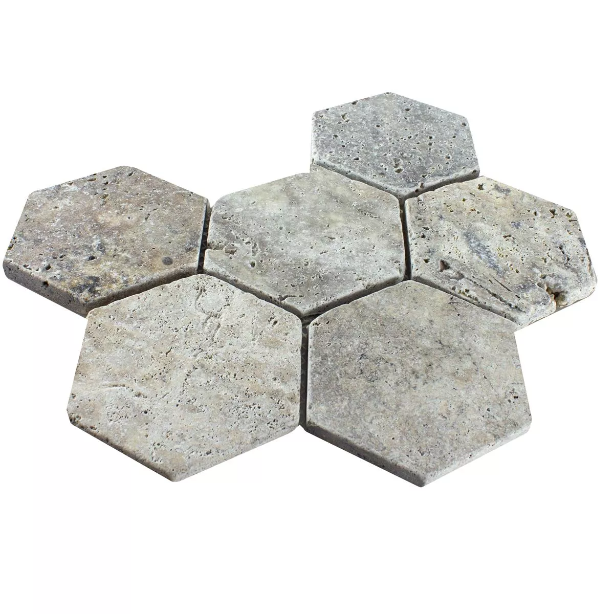 Model din Travertin Piatră Naturală Plăci De Mozaic Mercado Hexagon Argint