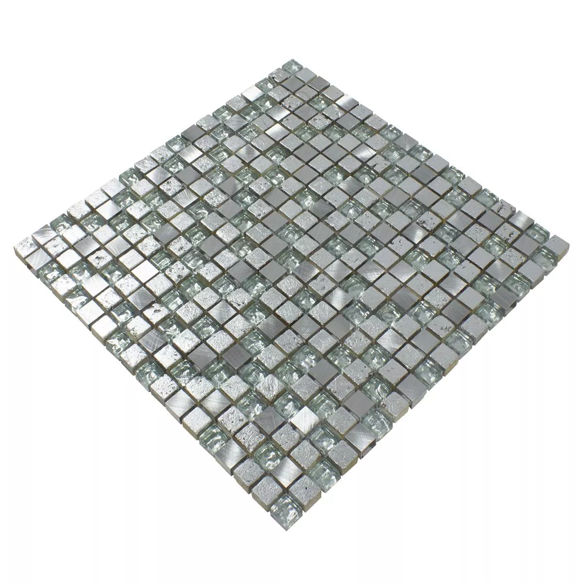 Natural Stone Glass Aluminium Mosaic Tiles Stilo Light Grey Silver