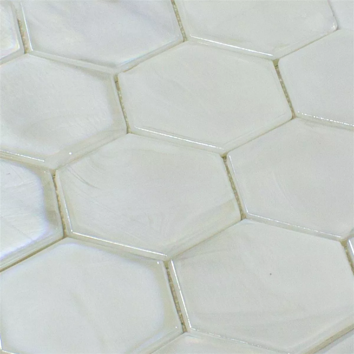 Model din Mozaic De Sticlă Gresie Andalucia Hexagon Alb