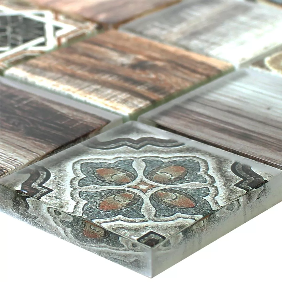Sample Glass Mosaic Tiles Wood Optic Makarska Brown