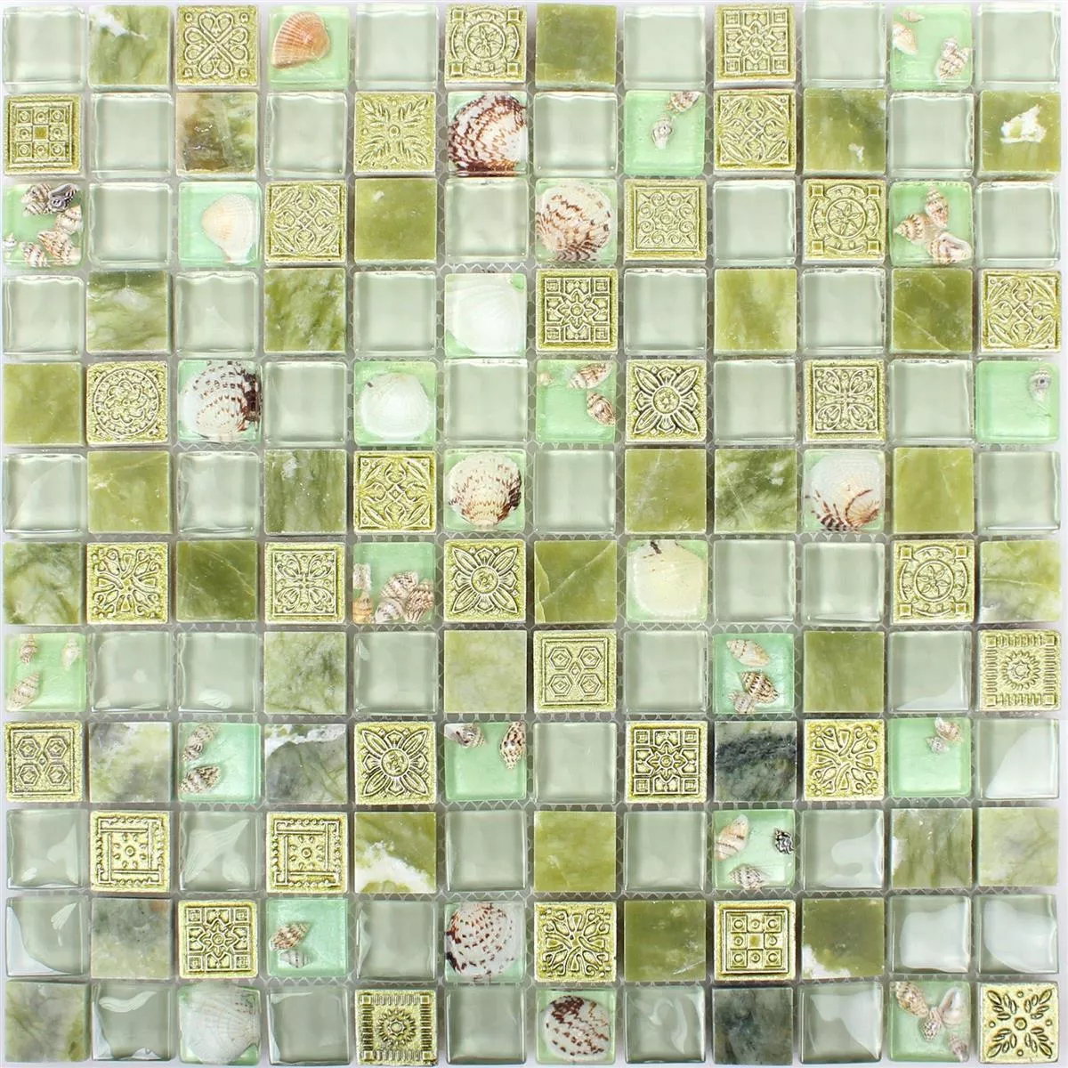 Glass Mosaikk Naturstein Fliser Tatvan Skall Grønn