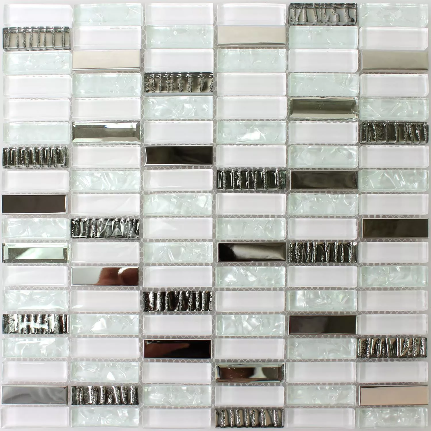 Mosaic Tiles Glass Stainless Steel White Mix