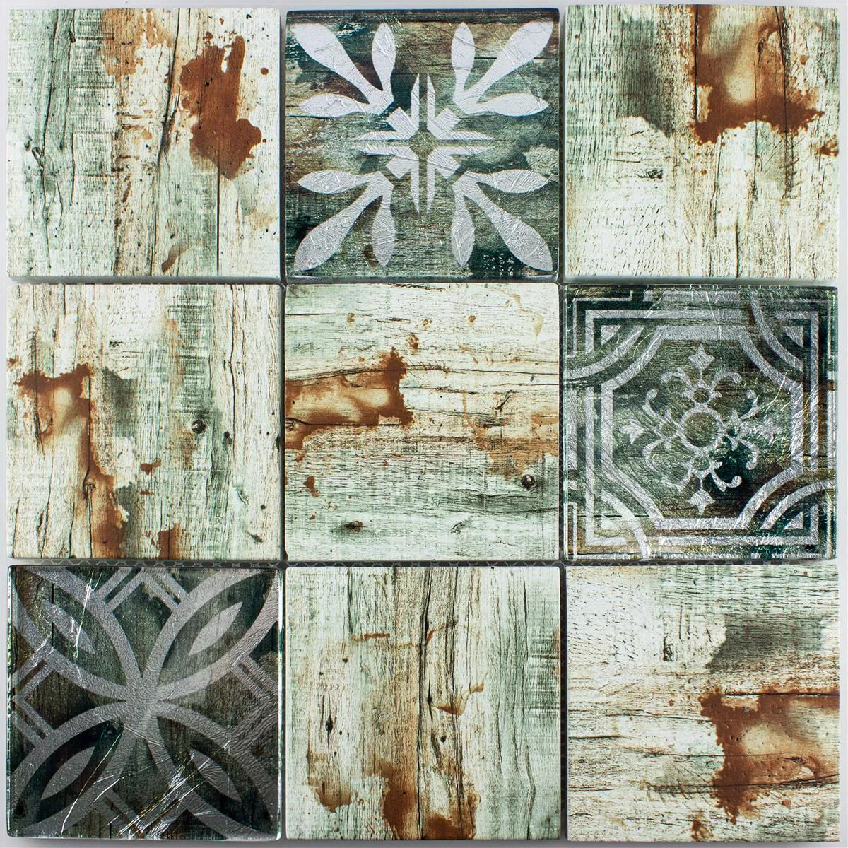 Mønster fra Glass Mosaikk Fliser Tre Utseende Township Beige Brun Q98