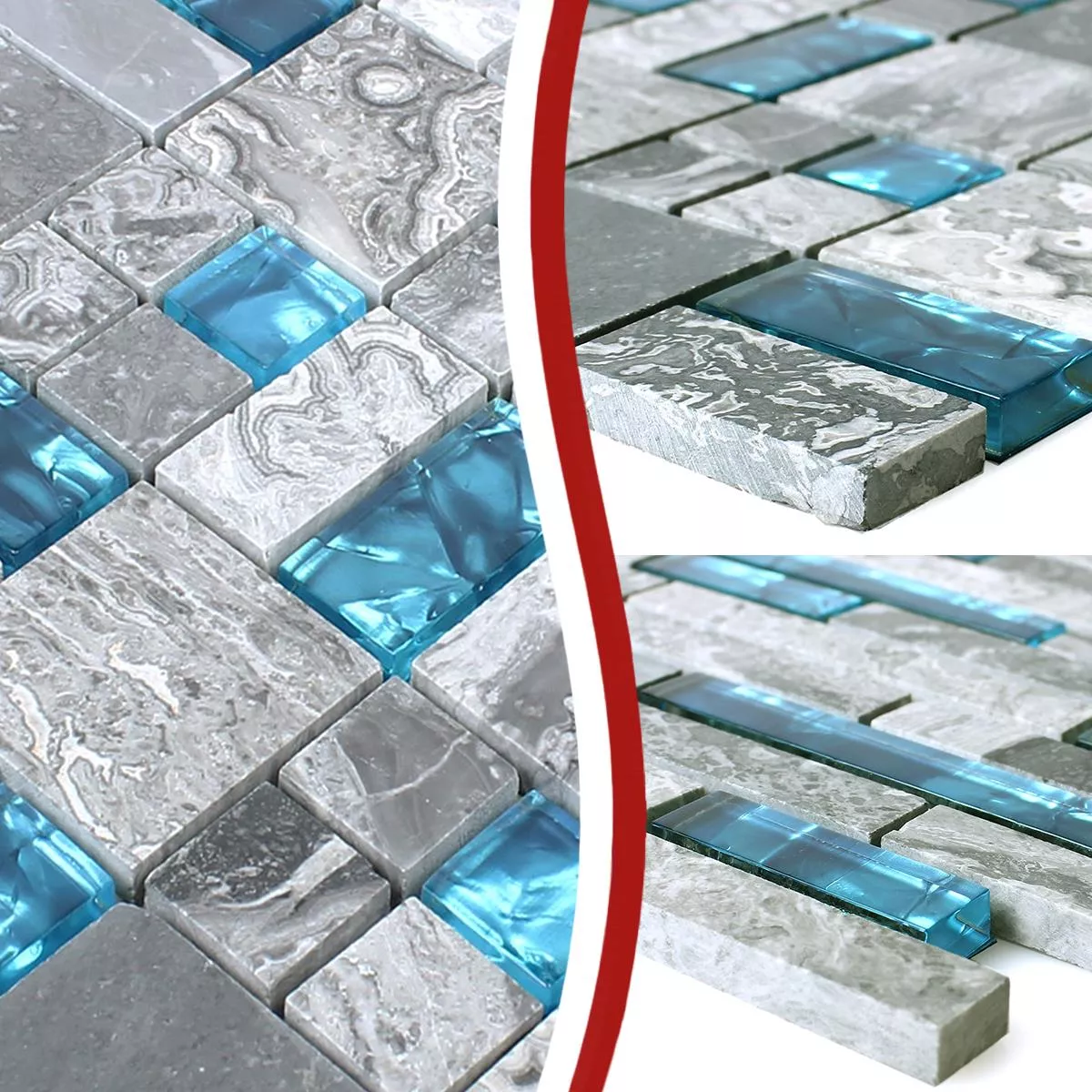 Glass Mosaic Natural Stone Tiles Sinop Grey Blue