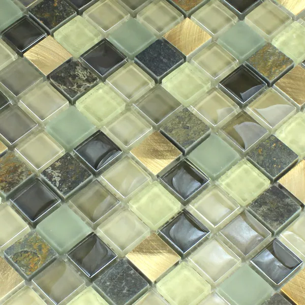 Mosaik Glas Rostfritt Stål Metall Kvartsit