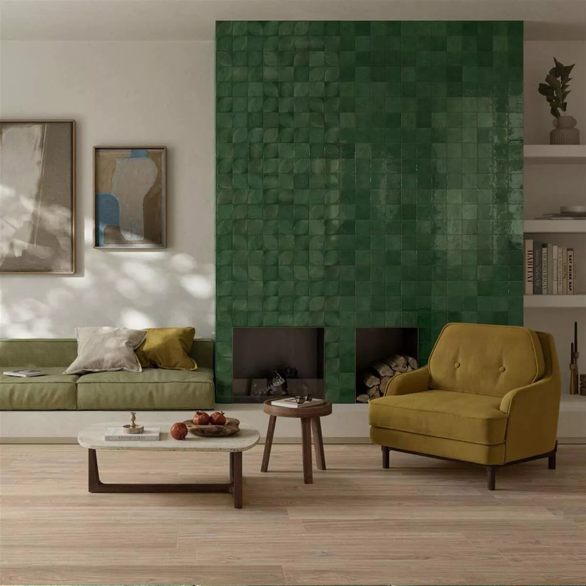 Sample Wall Tile Green Glossy 3D Structured Maryland 10x10 cm