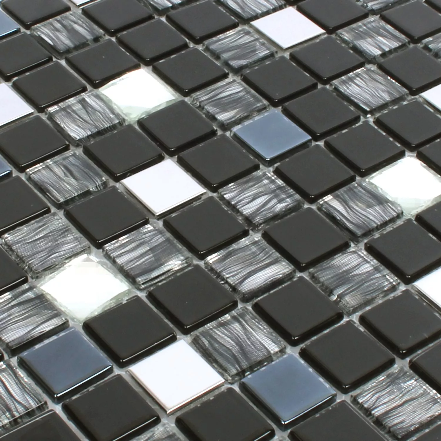 Padrão de Azulejo Mosaico Malaya Preto Prata Quadrada
