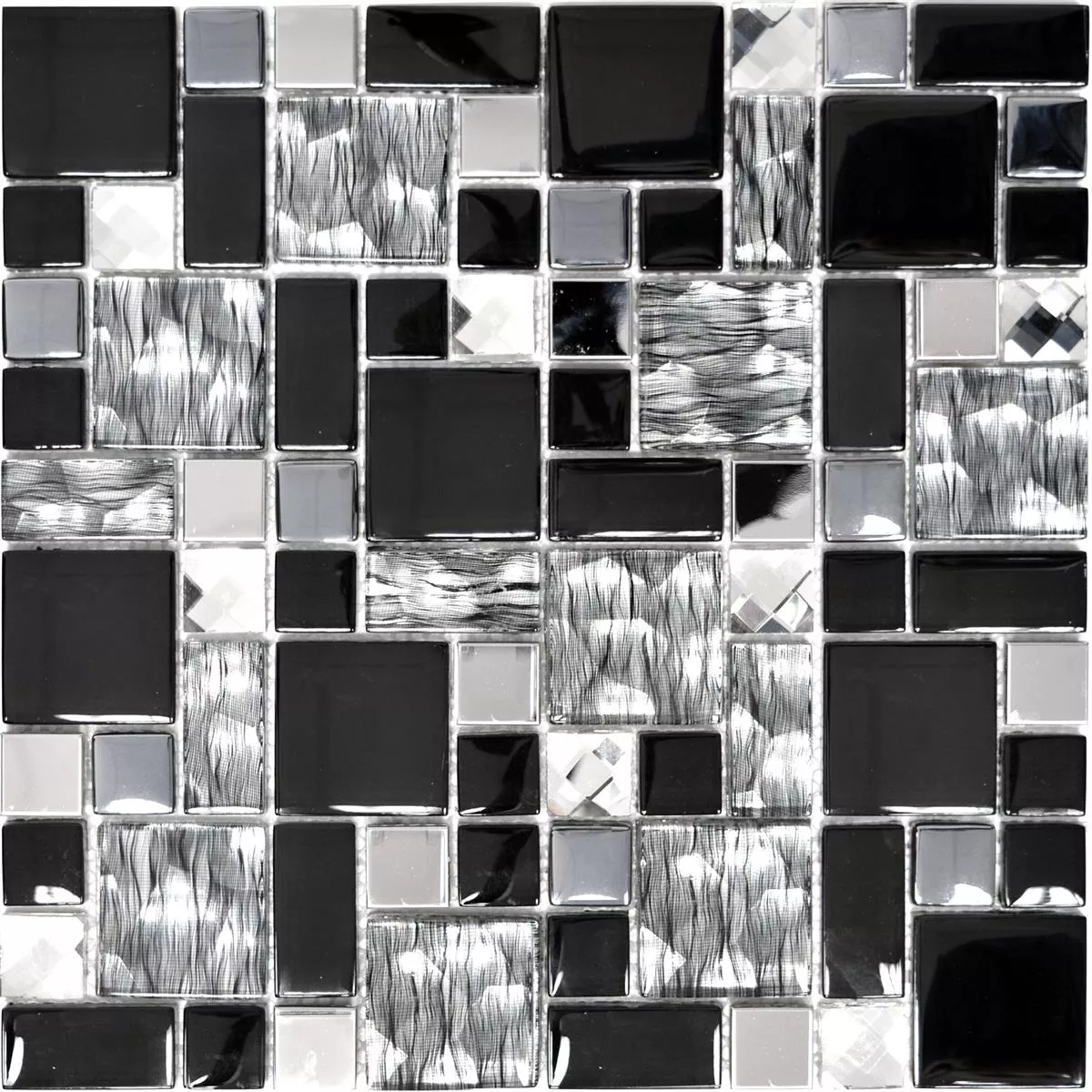 Üveg Fém Mozaik Csempe Malaya Fekete 3 Mix