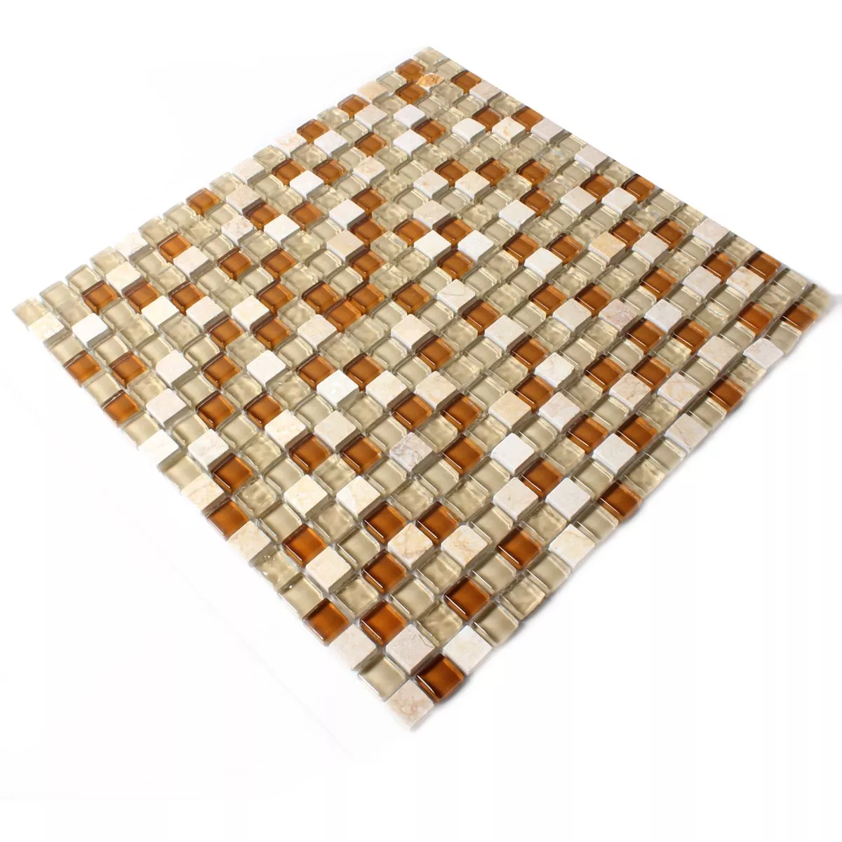Azulejo Mosaico Vidro Mármore Marrom Bege 15x15x8mm