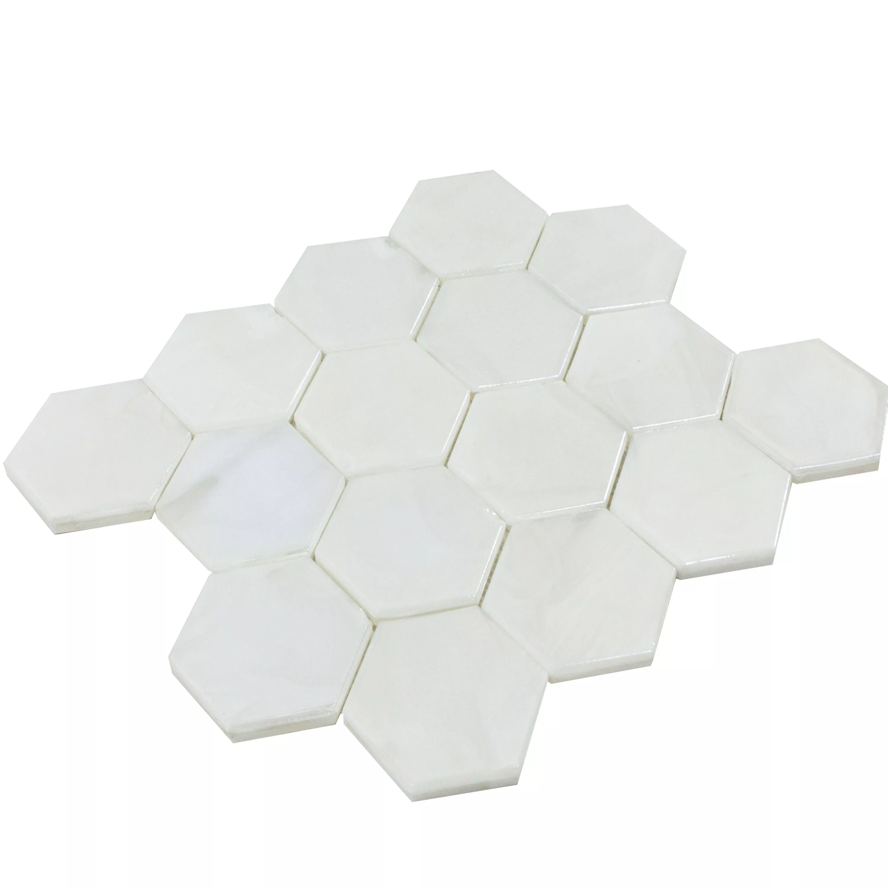 Vzorek Skleněná Mozaika Dlaždice Andalucia Šestiúhelník Bílá