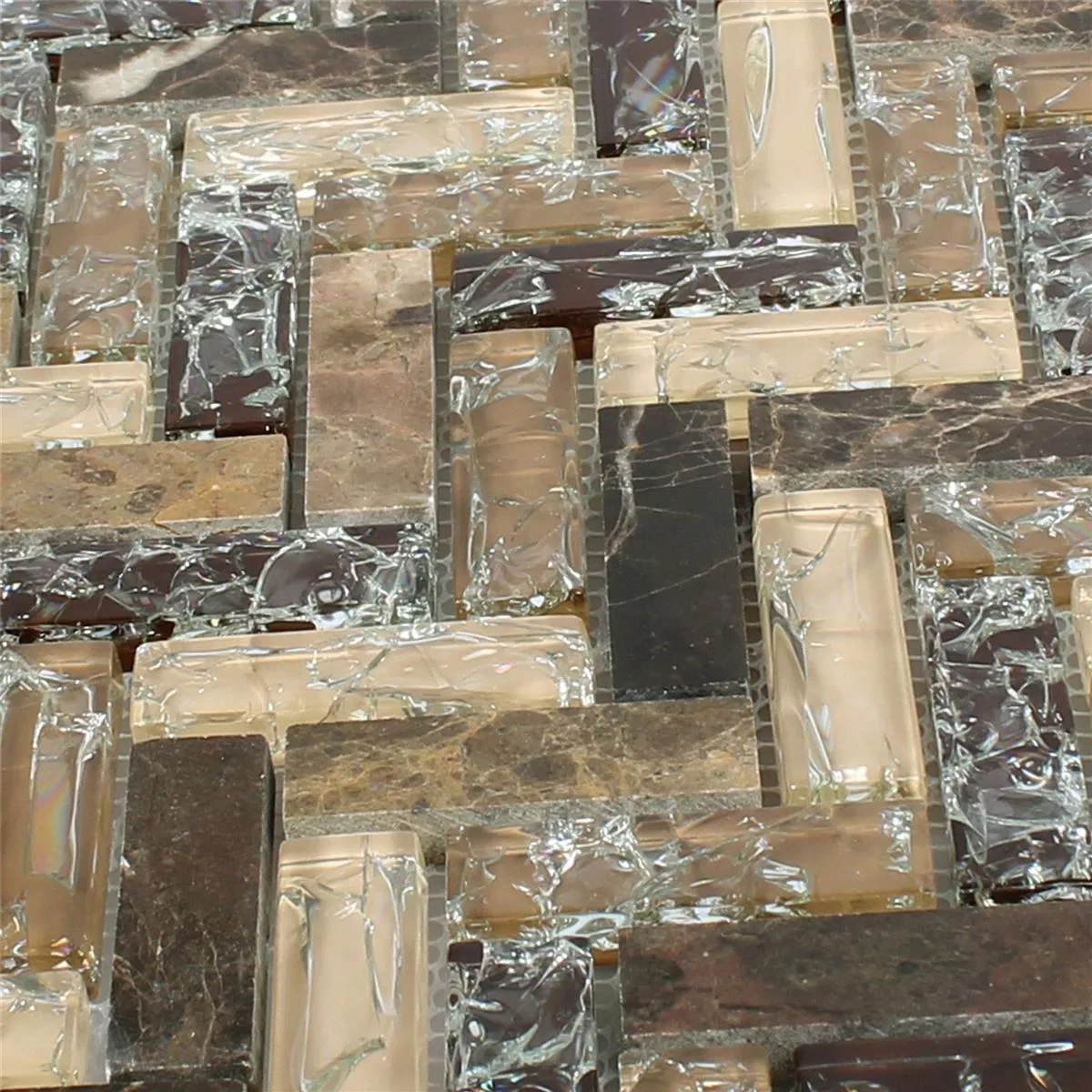 Sample Mozaïektegels Glas Natuursteen Malawi Dark Emperador Visgraat