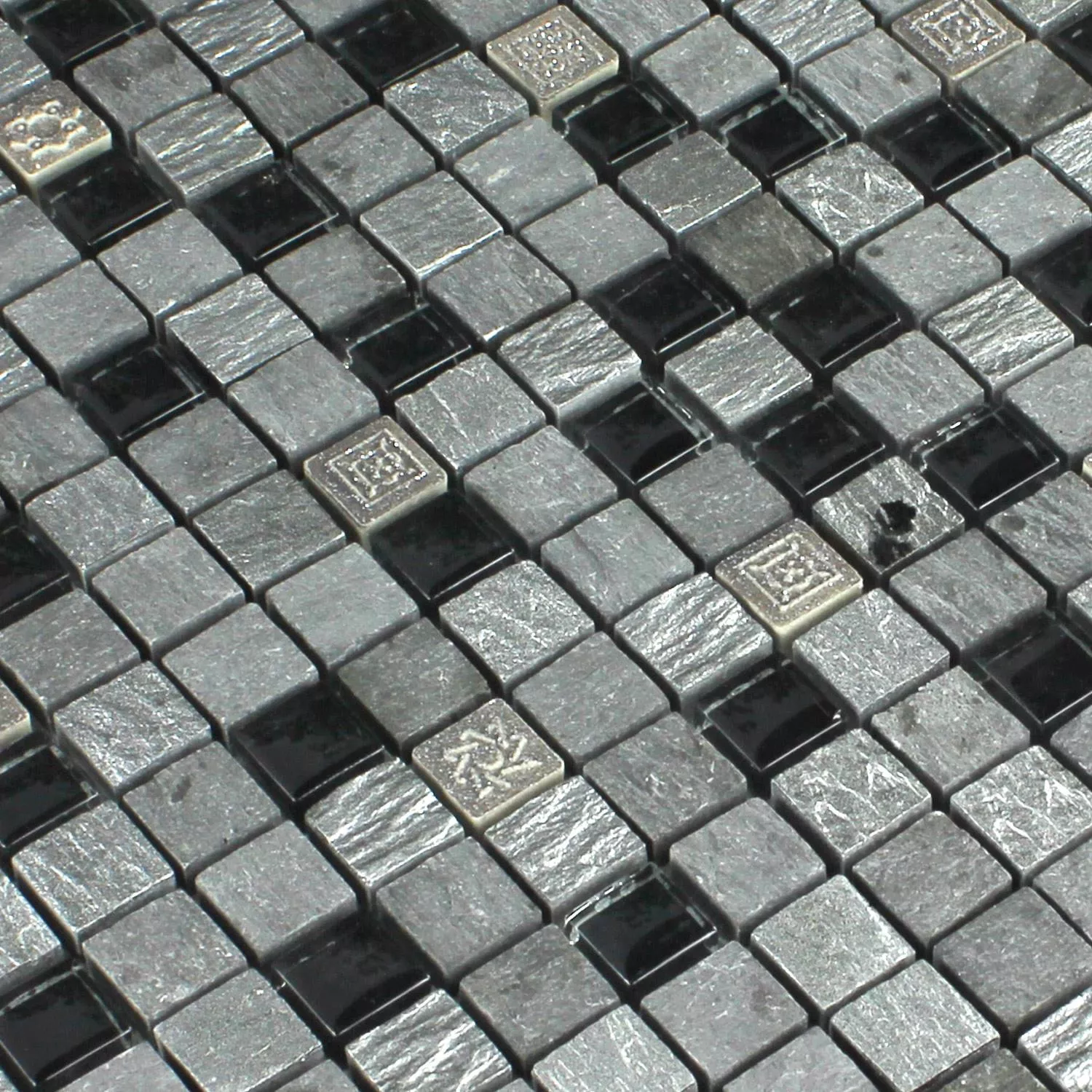 Mosaic Tiles Glass Natural Stone Silver Black