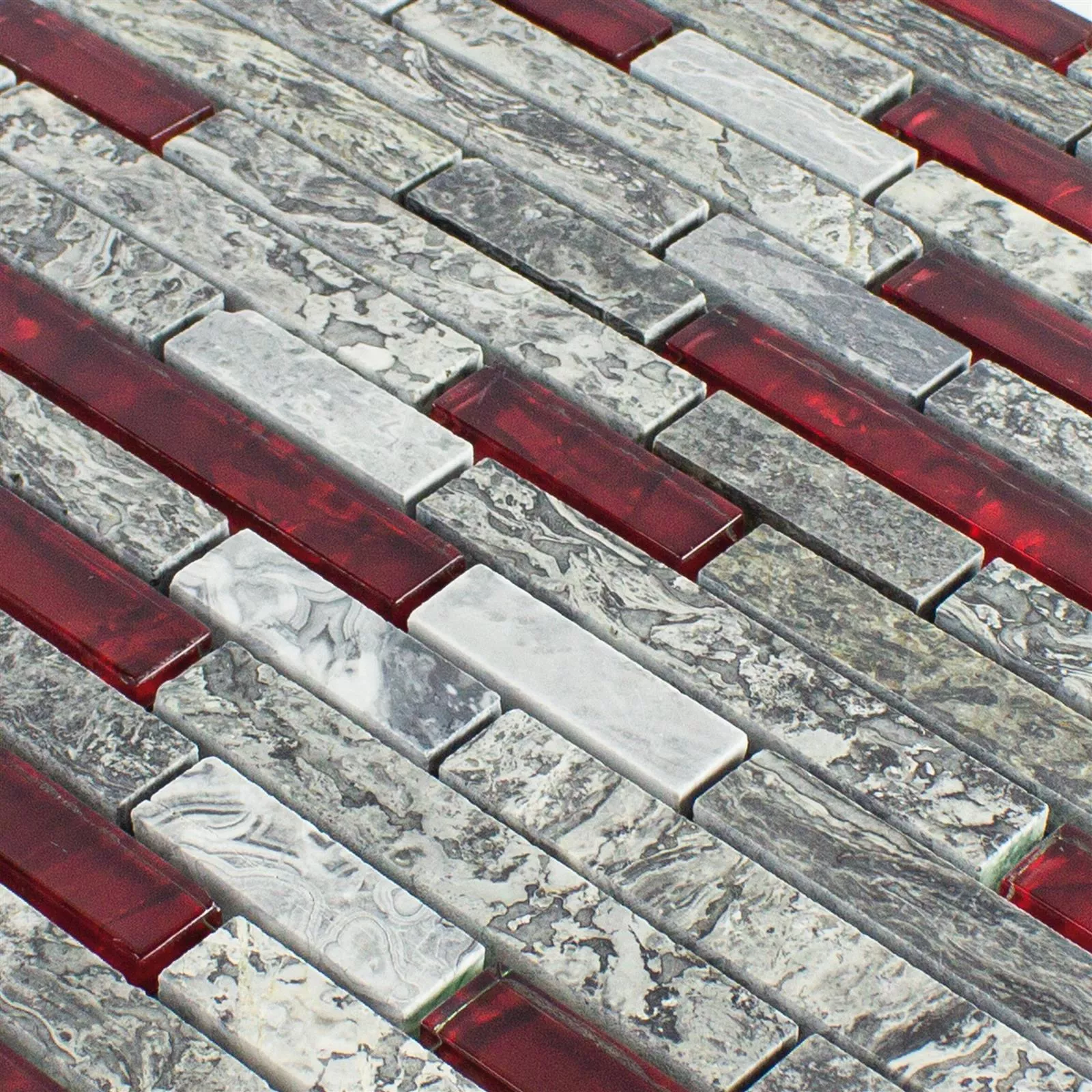 Skleněná Mozaika Dlaždice Z Přírodního Kamene Manavgat Šedá Červená Brick