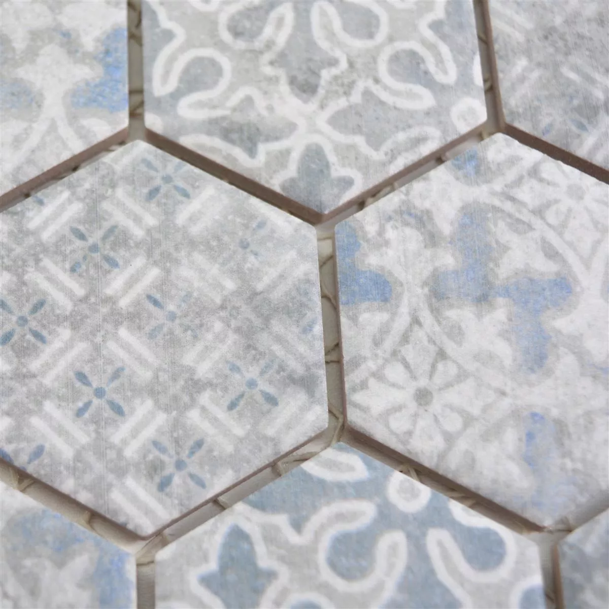 Mosaico Cerâmico Retro Azulejos Lawinia Hexágono Azul