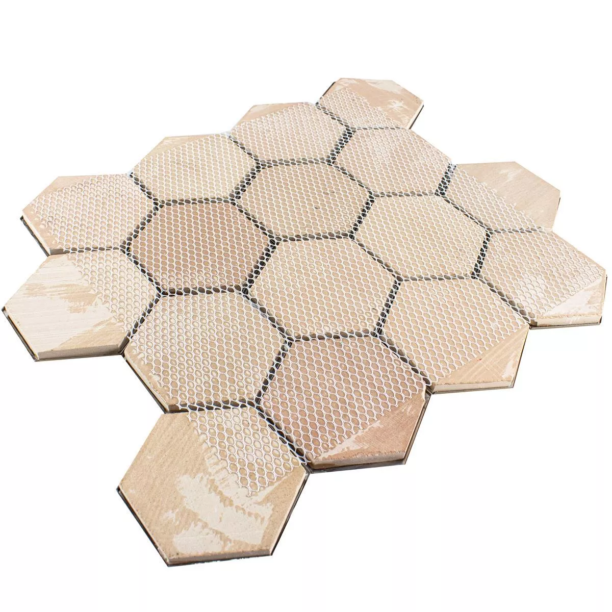 Sample Stainless Steel Mosaic Tiles Durango Hexagon 3D Brown