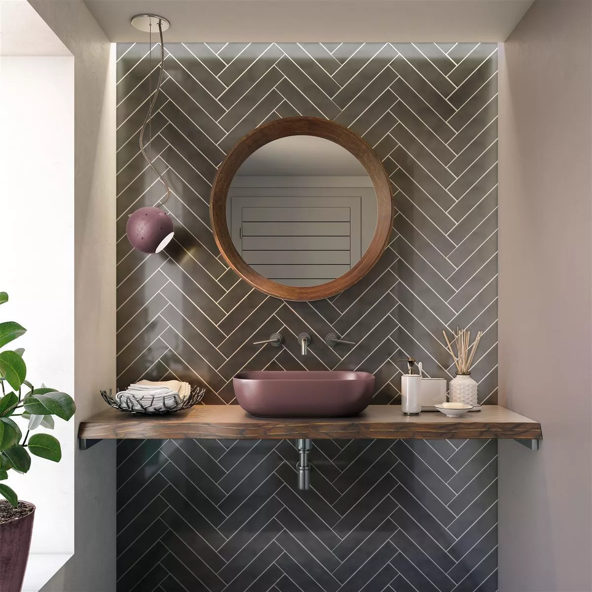 Sample Wall Tiles Tamaris Flora Glossy Dark Grey Waved 5x25cm