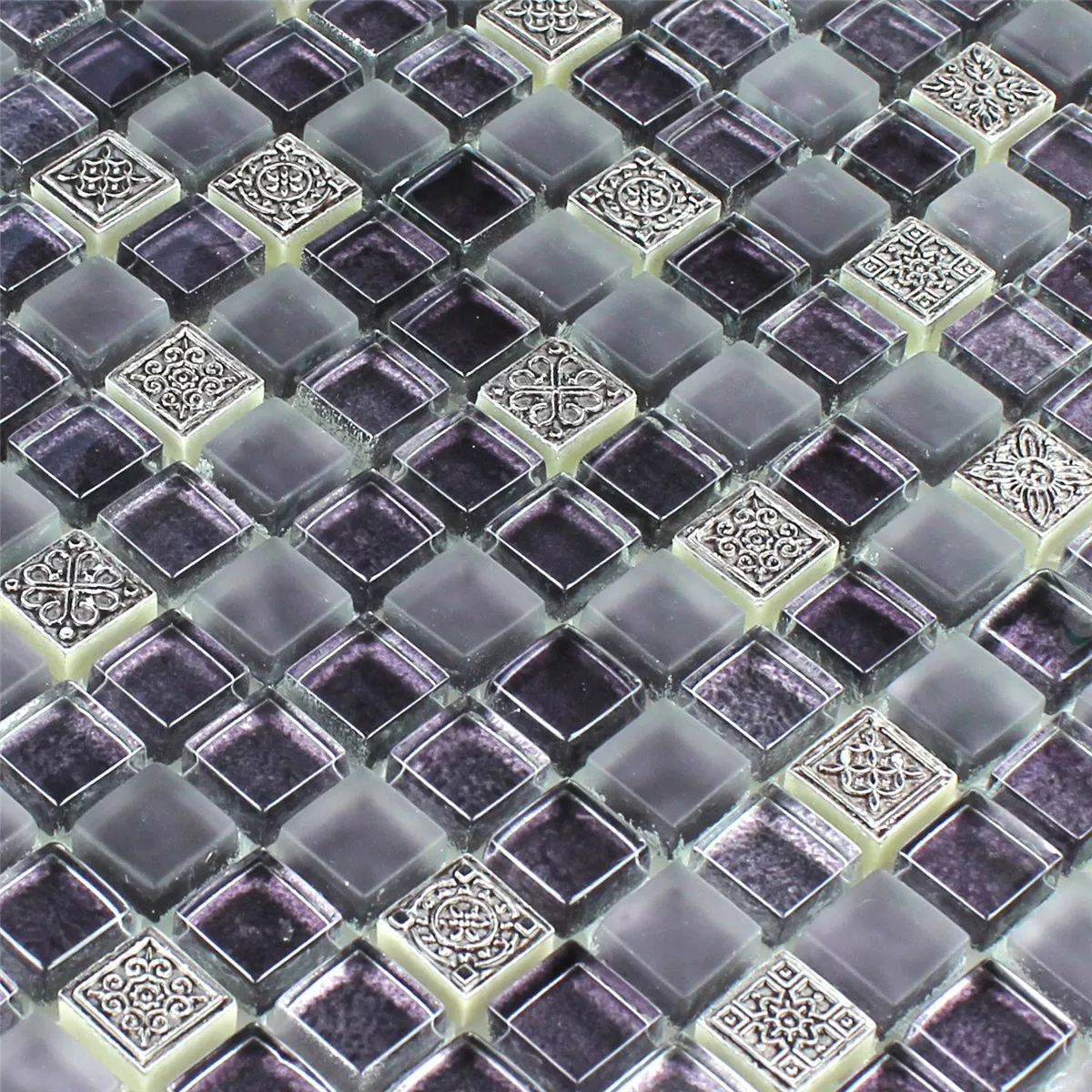 Mozaik Pločice Staklo Prirodni Kamen Ukras Lila Mix