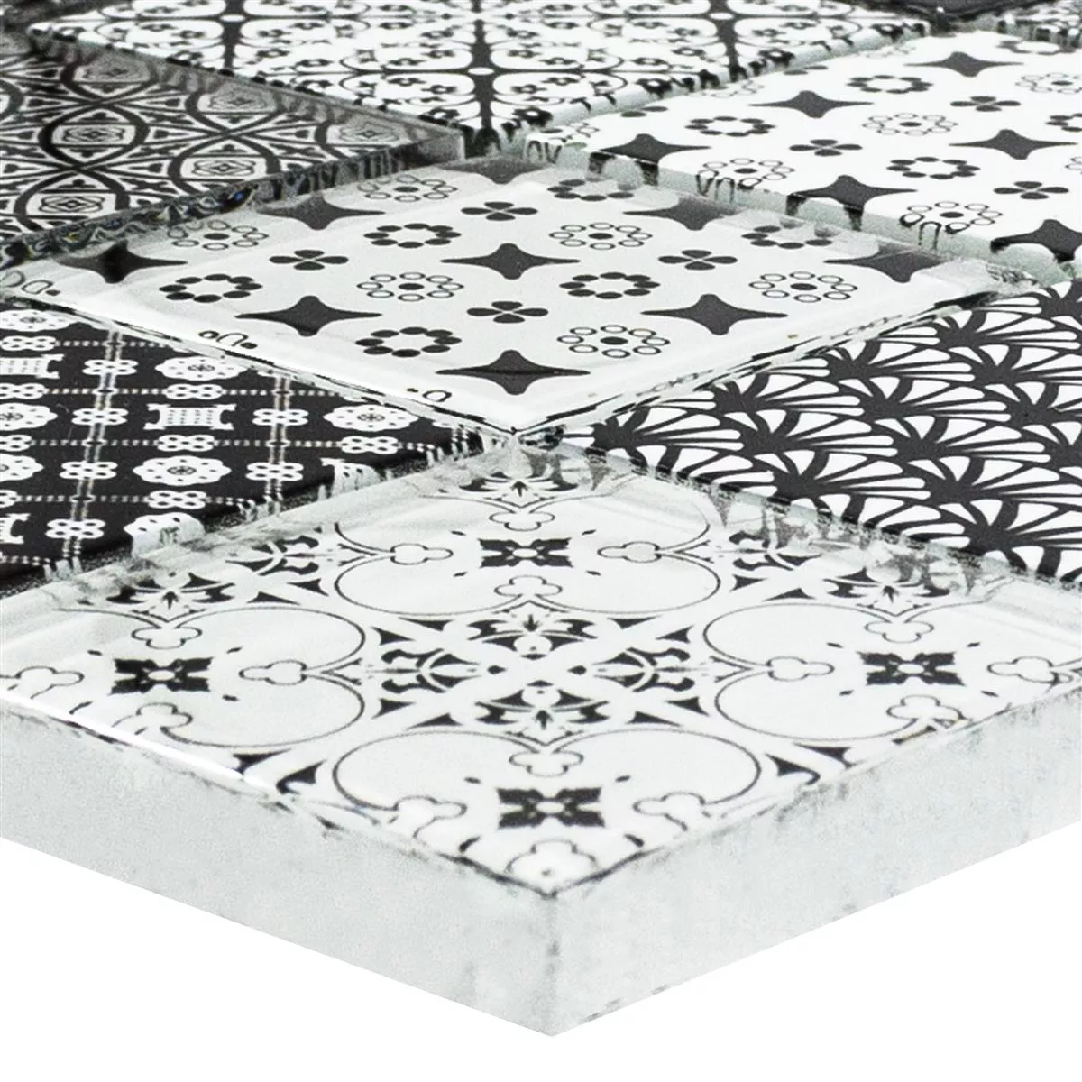 Mosaïque En Verre Carrelage Ornamento Noir Blanc Mosaïque En Verre Carrelage Ornamento Noir Blanc