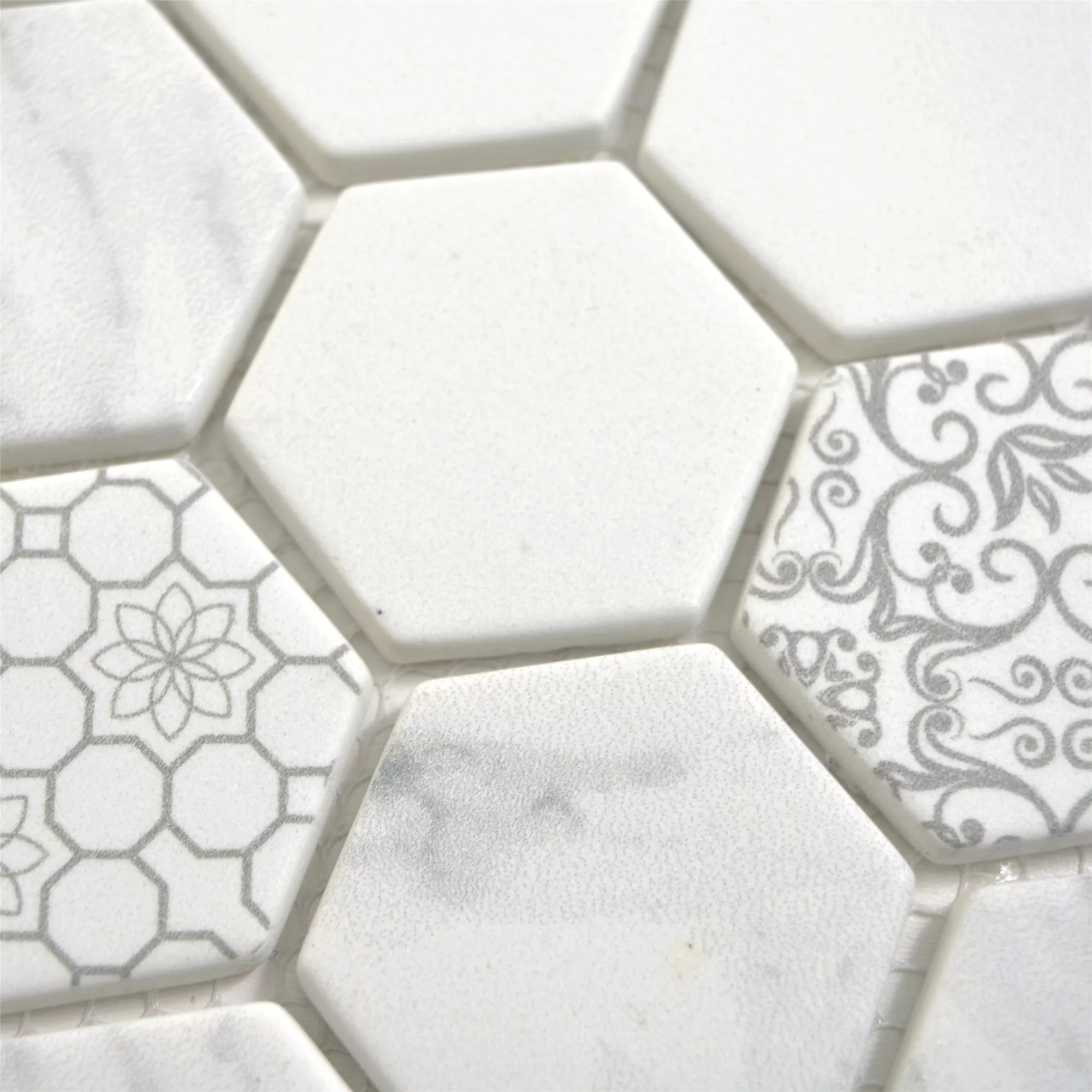 Mønster fra Glass Mosaikk Fliser Acapella Carrara Sekskant