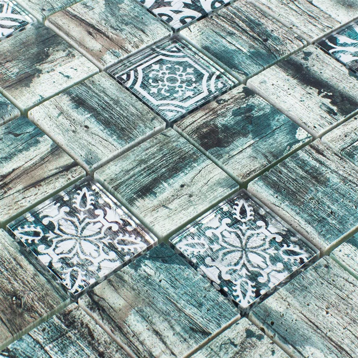 Sample Glass Mosaic Tiles Wood Optic Norwalk Grey Brown Green Q48