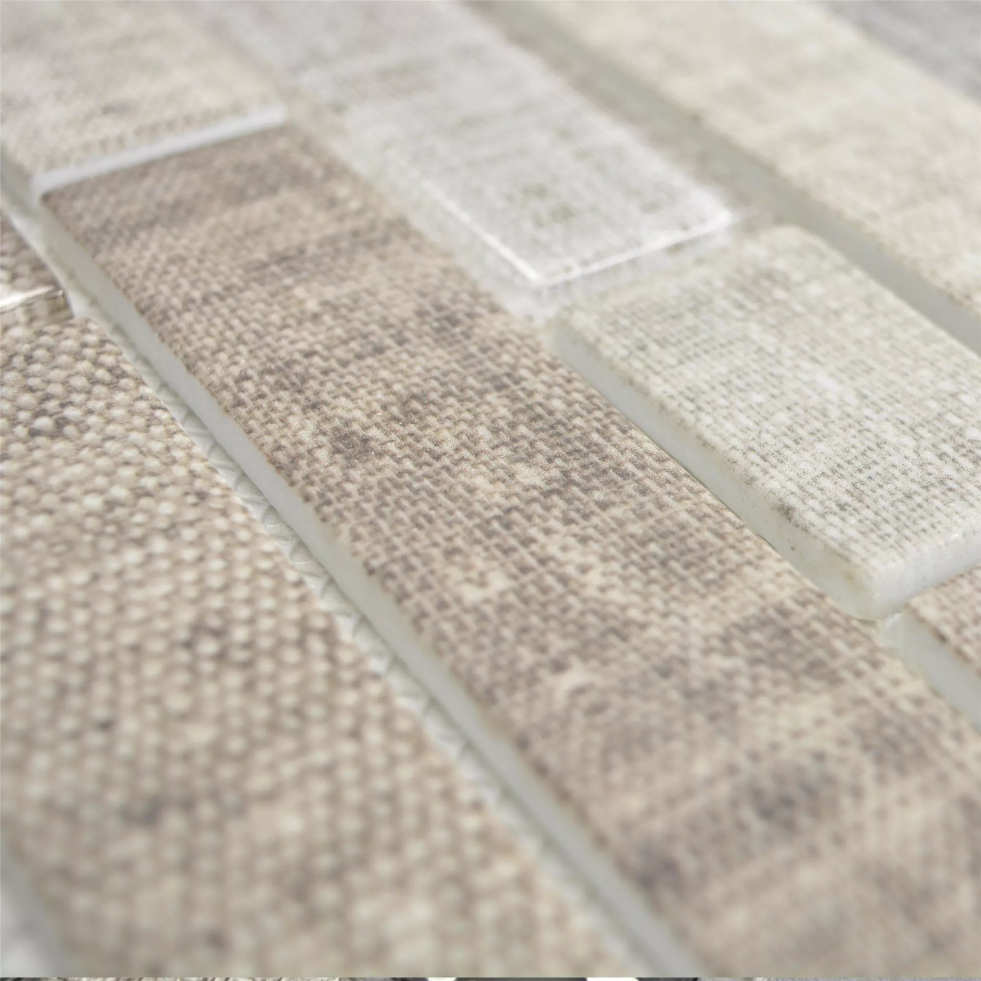 Glass Mosaikk Fliser Lyonel Tekstil Optikk Brick Beige