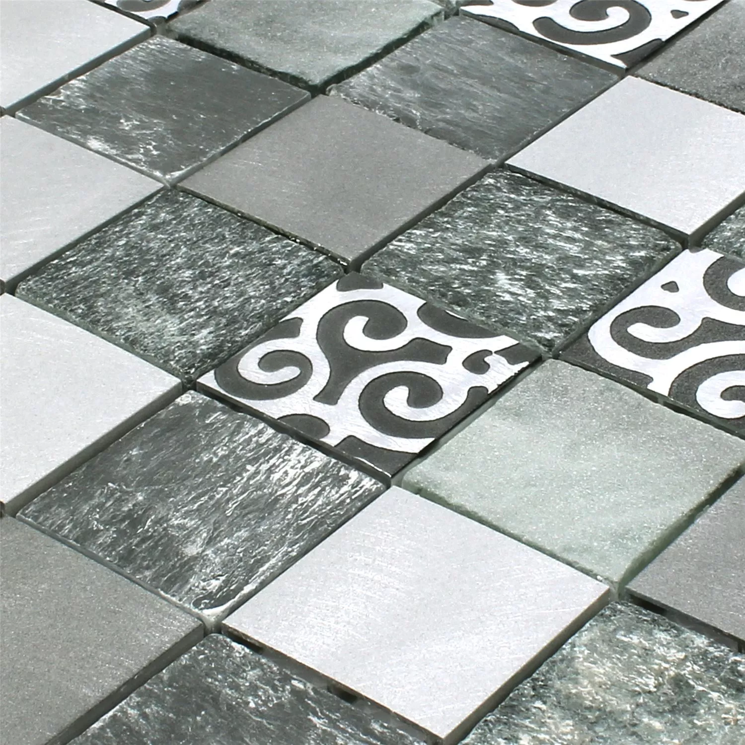 Mozaik Csempe Üveg Természetes Kő Alumínium Valdivia Szürke