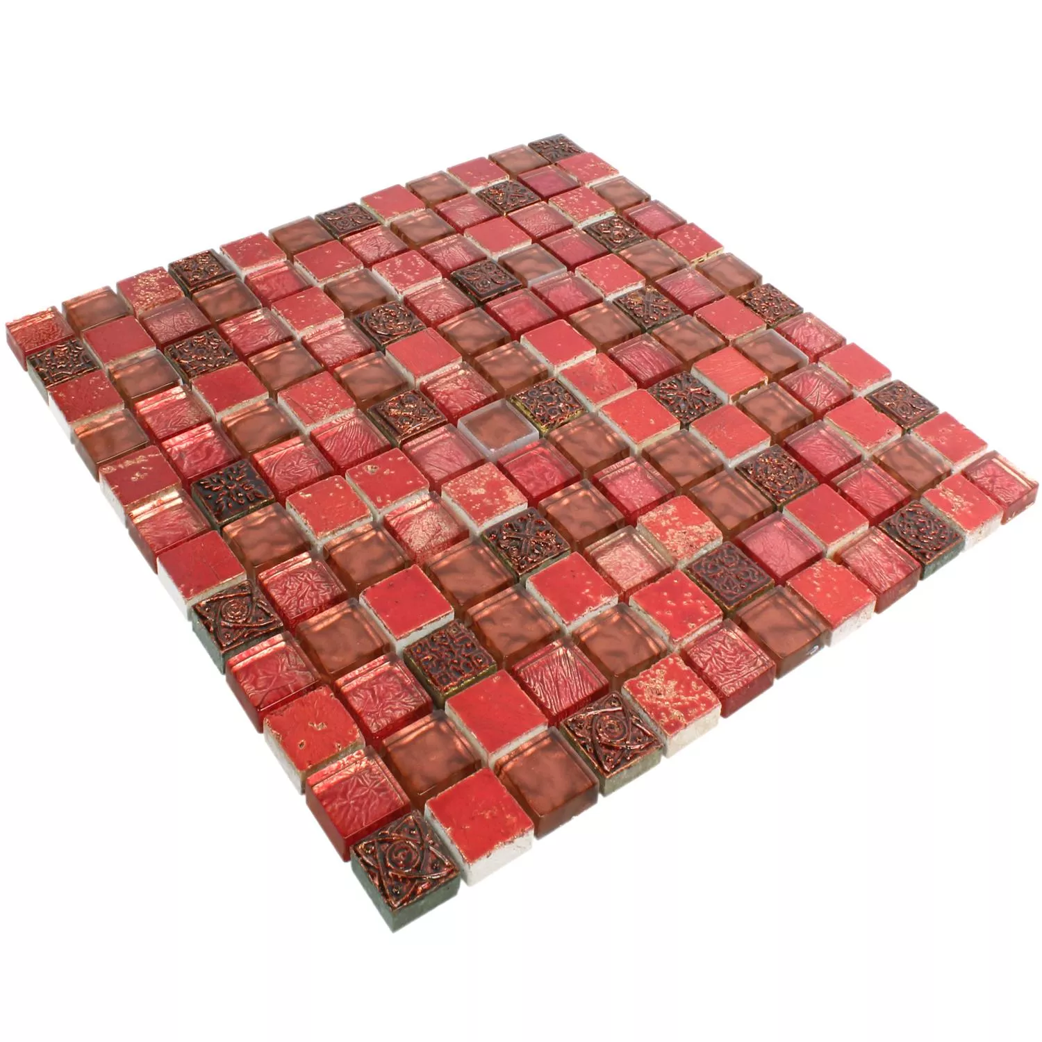 Padrão de Azulejo Mosaico Vidro Pedra Natural Maya Red