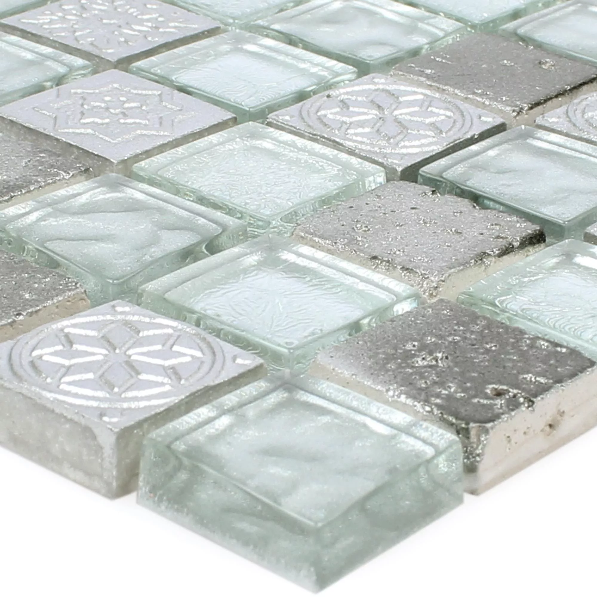 Mozaïektegel Georgia Glas Natuursteen Mix Zilver Mozaïektegel Georgia Glas Natuursteen Mix Zilver