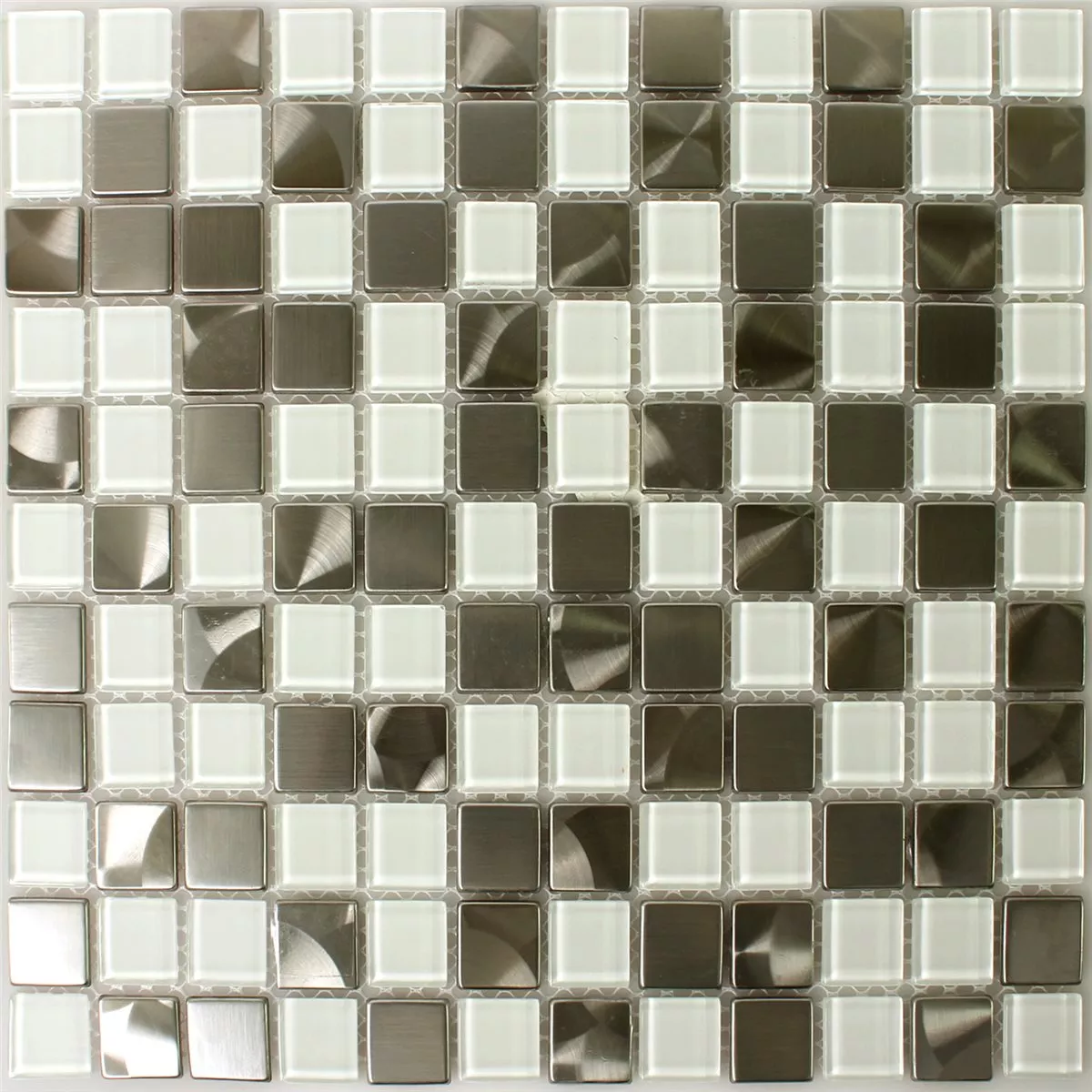 Mosaikfliesen Edelstahl Glas Weiss Silber Mix