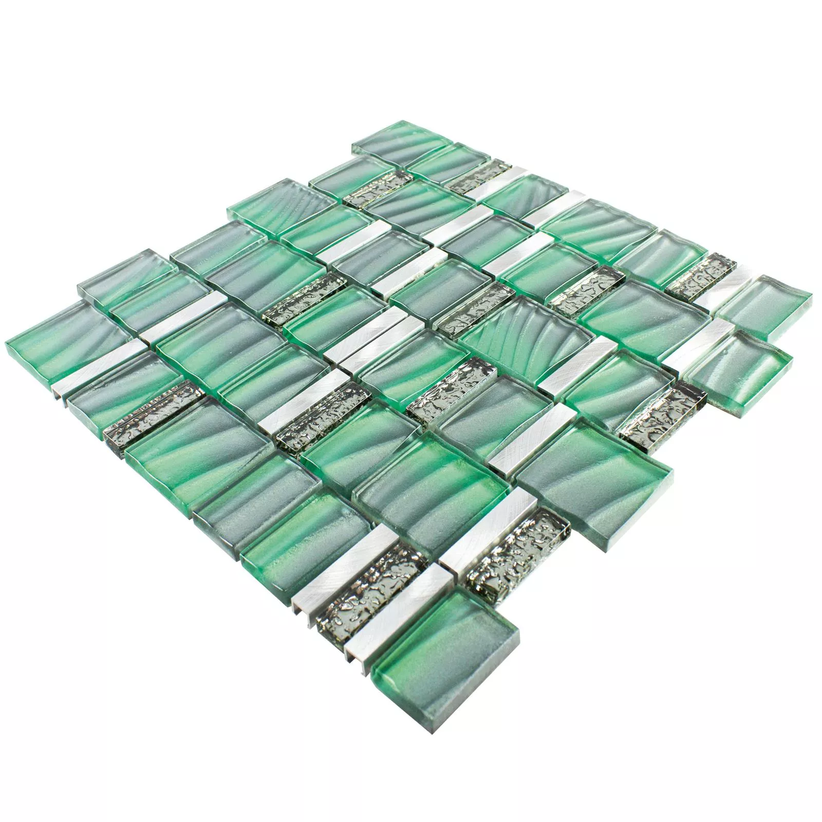 Sample Glass Metal Mosaic Tiles Union Green Silver